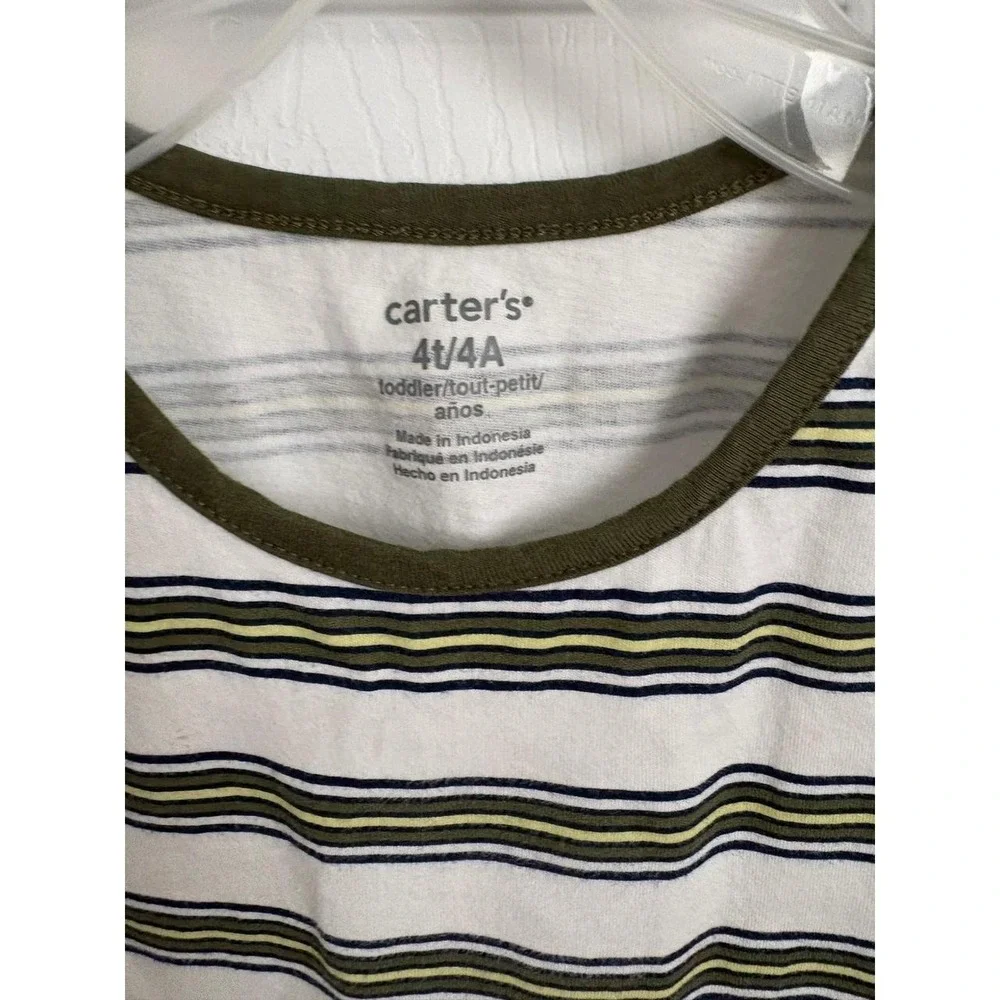 Carters Toddler 4T Striped Tank Top Olive Green Navy Yellow White Sleeveless Tee